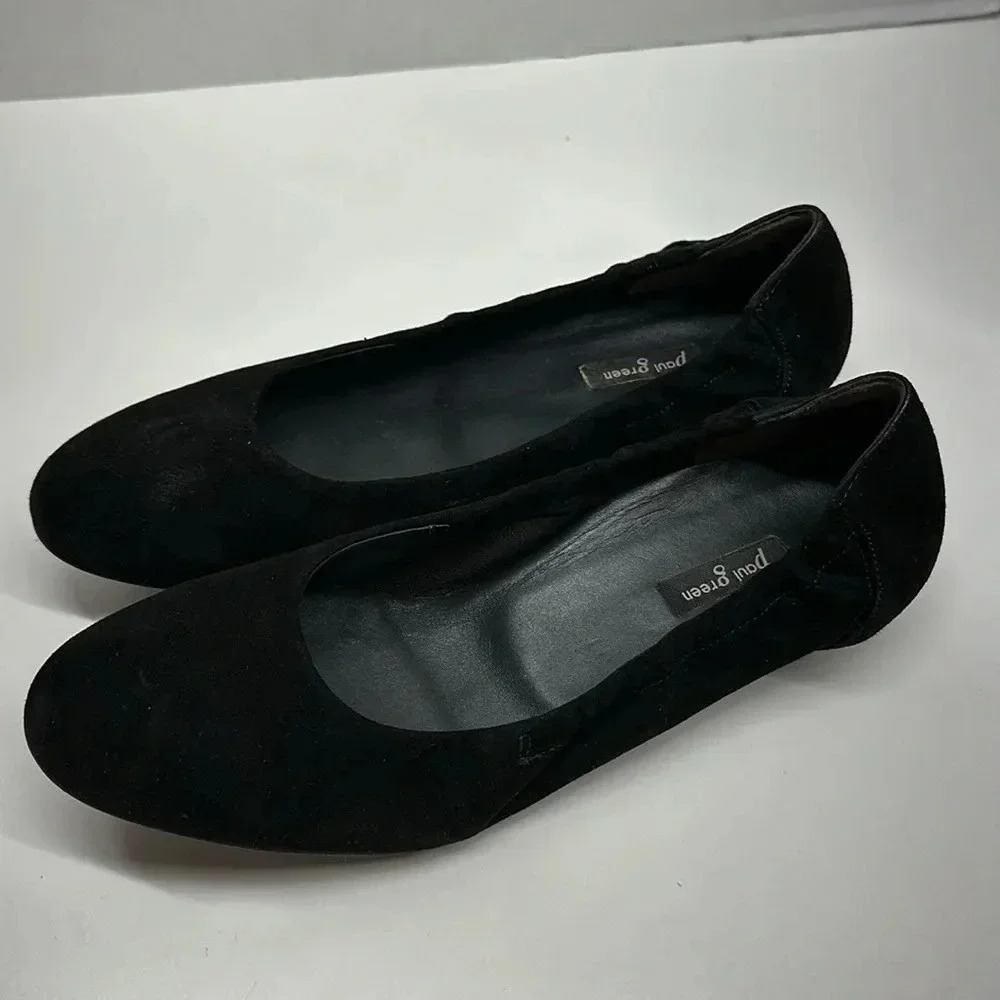 Paul Green Suede Scrunch Ballet Flats Slip On Designer Shoes Black UK 5.5 / US 8